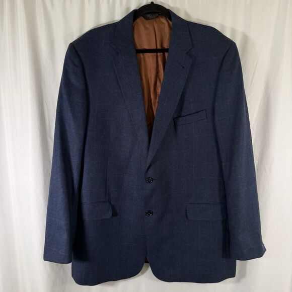 Jos A Bank Blazer Men's 48L Long Blue Plaid Silk Wool 2 Button Front Pockets - Picture 1 of 10